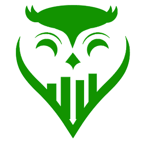 Facility Owl Logo Green (500x500) No Background Facility Owl green logo featuring a stylized owl face with bold geometric lines and symmetrical feather markings.